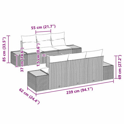 Trädgårdsoffset med kudde med lagring 7 pcs Beige Poly rattan