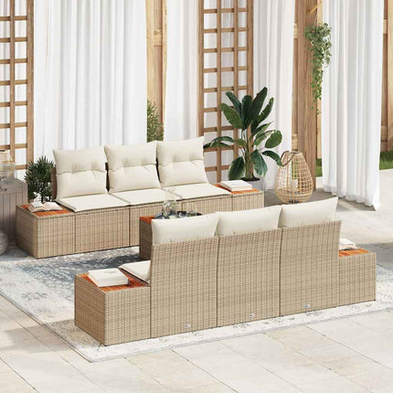 Trädgårdsoffset med kudde med lagring 7 pcs Beige Poly rattan