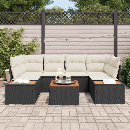 Trädgårdsoffset med lagring 7 pcs Svart Poly rattan