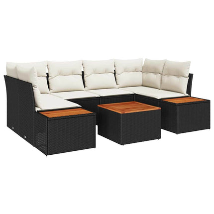 Trädgårdsoffset med lagring 7 pcs Svart Poly rattan