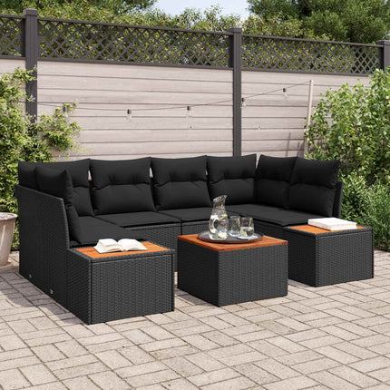 Trädgårdsoffset med kudde med lagring 6 pcs Svart Poly rattan