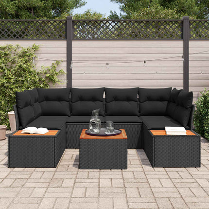 Trädgårdsoffset med kudde med lagring 6 pcs Svart Poly rattan