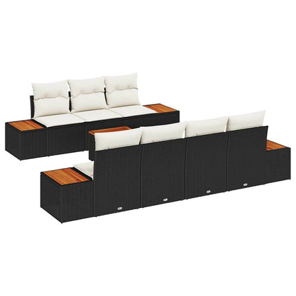 Trädgårdsoffset med kudde med lagring 8 pcs Svart Poly rattan
