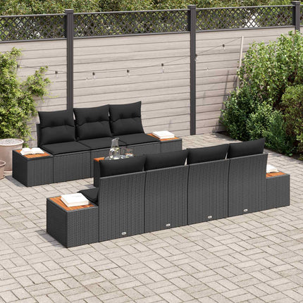Trädgårdsoffset med kudde med lagring 8 pcs Svart Poly rattan