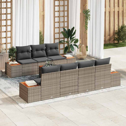 Trädgårdsoffset med kudde med lagring 8 pcs Grå Poly rattan