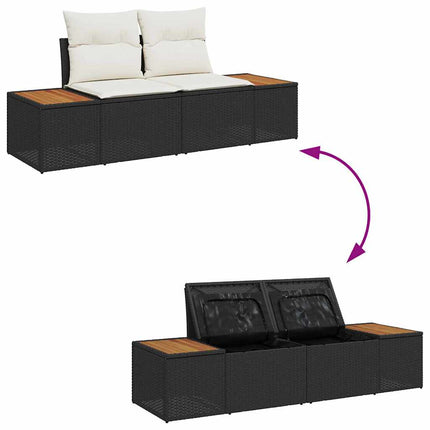 Trädgårdsoffset med kudde med lagring 8 pcs Svart Poly rattan