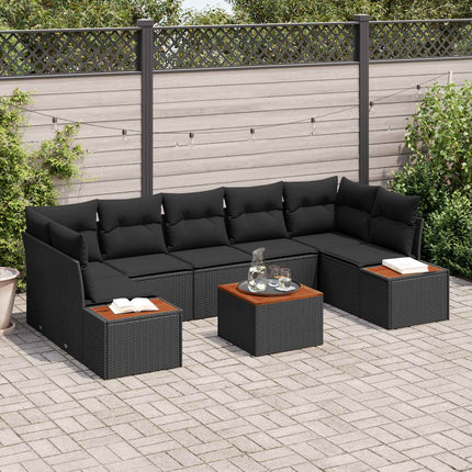 Trädgårdsoffset 8 st Svart Poly rattan