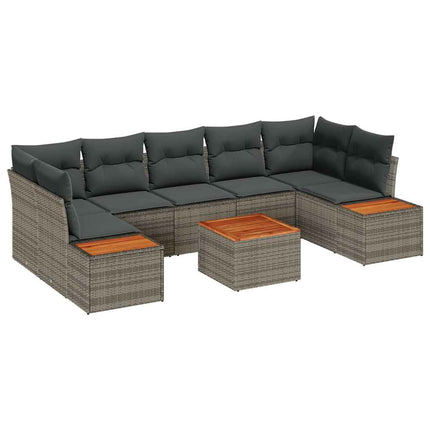 Trädgårdsoffset med kudde med lagring 8 pcs Grå Poly rattan