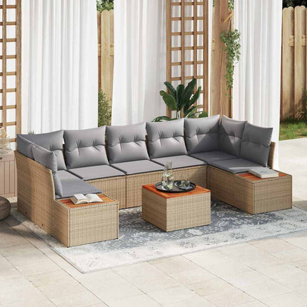Trädgårdsoffset med kudde med lagring 8 pcs Beige Poly rattan