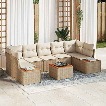 Trädgårdsoffset med kudde med lagring 8 pcs Beige Poly rattan