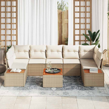 Trädgårdsoffset med kudde med lagring 8 pcs Beige Poly rattan