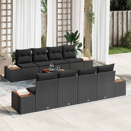Trädgårdsoffset med kudde med lagring 9 pcs Svart Poly rattan