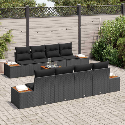 Trädgårdsoffset med kudde med lagring 9 pcs Svart Poly rattan