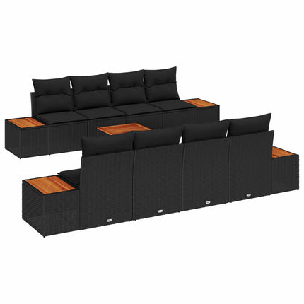 Trädgårdsoffset 9 st Svart Poly rattan
