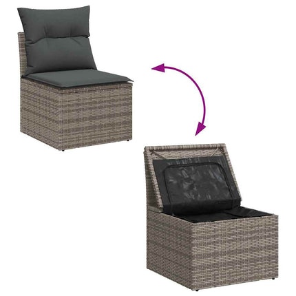 Trädgårdsoffset med lagring 9 pcs Grå Poly rattan