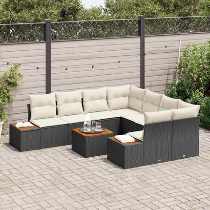 Trädgårdsoffset med lagring 9 pcs Svart Poly rattan