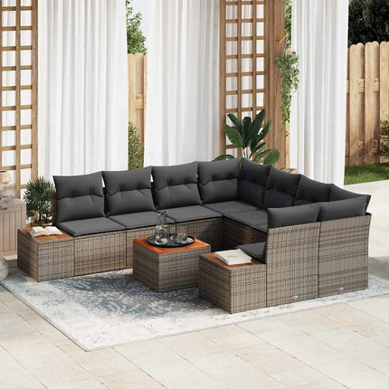 Trädgårdsoffset med lagring 9 pcs Grå Poly rattan