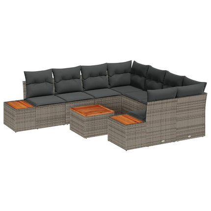 Trädgårdsoffset med lagring 9 pcs Grå Poly rattan