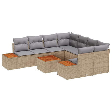 Trädgårdsoffset med kudde med lagring 9 pcs Beige Poly rattan