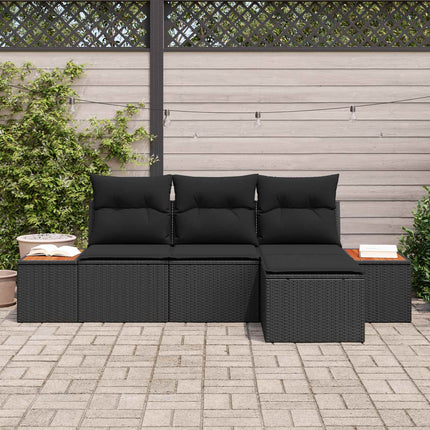 Trädgårdsoffset med kudde 4 pcs Svart Poly Rattan