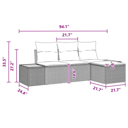 Trädgårdsoffset 4 st Svart Poly Rattan