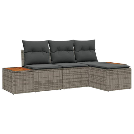 Trädgårdsoffset med kudde 4 pcs Grå Poly Rattan