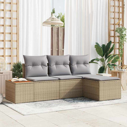 Trädgårdsoffset med kudde 4 pcs Beige och Ljusgrå Poly Rattan