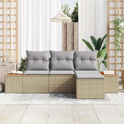 Trädgårdsoffset med kudde 4 pcs Beige och Ljusgrå Poly Rattan