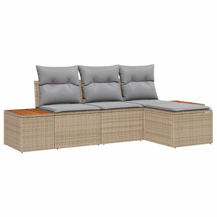 Trädgårdsoffset med kudde 4 pcs Beige och Ljusgrå Poly Rattan
