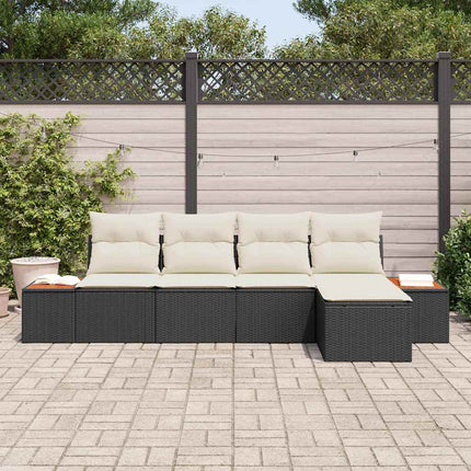 Trädgårdsoffset med kudde 6 pcs Svart och kräm Polyrattan