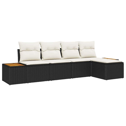 Trädgårdsoffset med kudde 6 pcs Svart och kräm Polyrattan