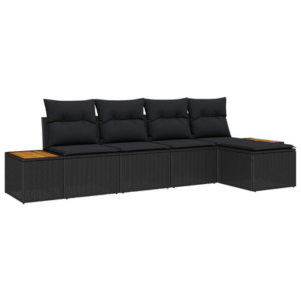 Trädgårdsoffset med kudde med lagring 6 pcs Svart Polyrattan