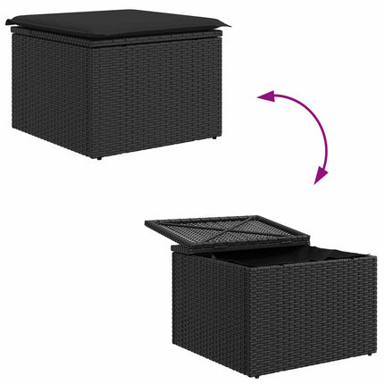 Trädgårdsoffset med kudde med lagring 6 pcs Svart Polyrattan
