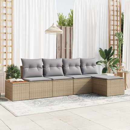Trädgårdsoffset med kudde 6 pcs Beige och Ljusgrå Polyrattan