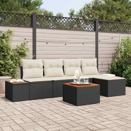 Trädgårdsoffset med kudde 6 pcs Svart och kräm Polyrattan