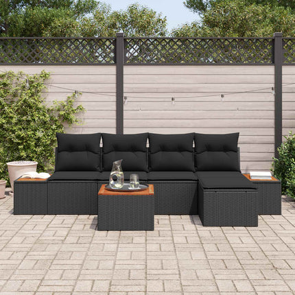 Trädgårdsoffset med kudde med lagring 6 pcs Svart Polyrattan