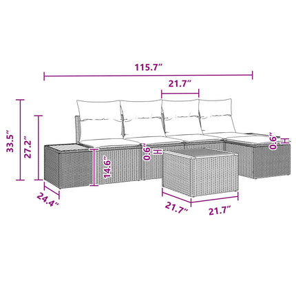 Trädgårdsoffset 6 st 5-Antal sittplatser Svart Polyrattan