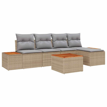 Trädgårdsoffset med kudde 6 pcs Beige och Ljusgrå Polyrattan