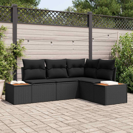 Trädgårdsoffset med kudde med lagring 4 pcs Svart Polyrattan
