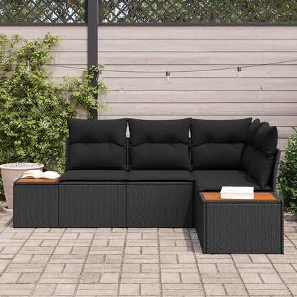 Trädgårdsoffset med kudde med lagring 4 pcs Svart Polyrattan
