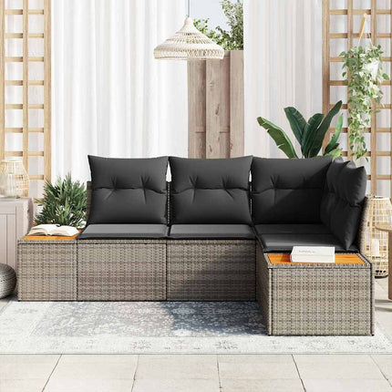 Trädgårdsoffset med kudde med lagring 4 pcs Grå Polyrattan