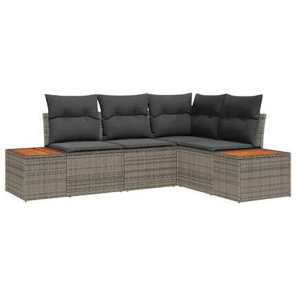 Trädgårdsoffset med kudde med lagring 4 pcs Grå Polyrattan