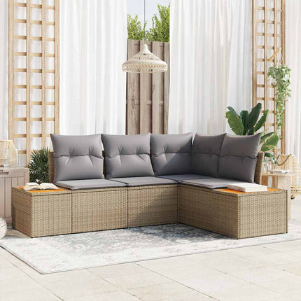 Trädgårdsoffset med kudde 4 pcs Beige och Ljusgrå Polyrattan