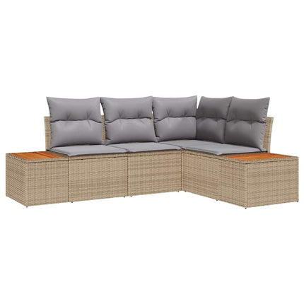 Trädgårdsoffset med kudde 4 pcs Beige och Ljusgrå Polyrattan