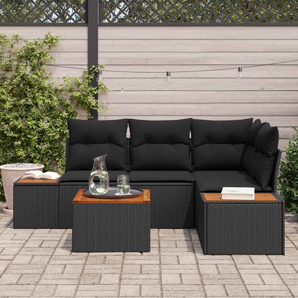 Trädgårdsoffset med kudde med lagring 4 pcs Svart Polyrattan