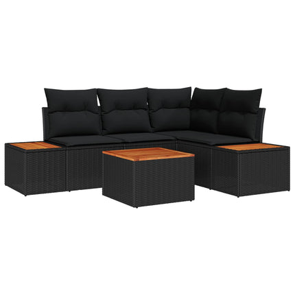 Trädgårdsoffset med kudde med lagring 4 pcs Svart Polyrattan