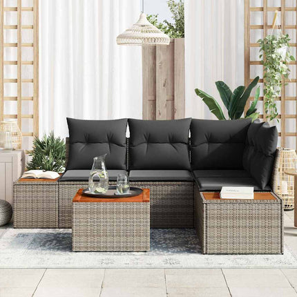 Trädgårdsoffset med kudde med lagring 4 pcs Grå Polyrattan
