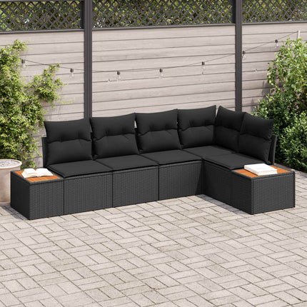 Trädgårdsoffset med kudde med lagring 5 pcs Svart Poly rattan