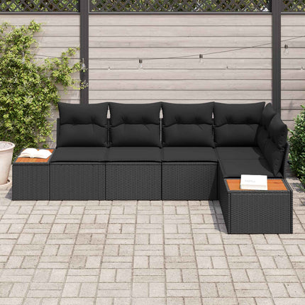 Trädgårdsoffset med kudde med lagring 5 pcs Svart Poly rattan