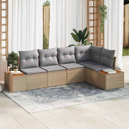 Trädgårdsoffset med kudde 5 pcs beige och ljusgrå Poly rattan